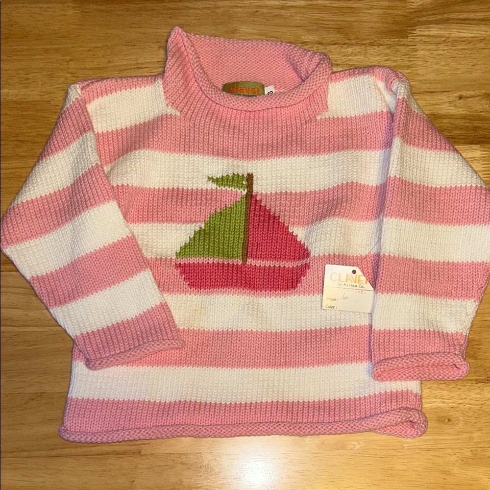 Claire Kids Pink and White Striped Sweater